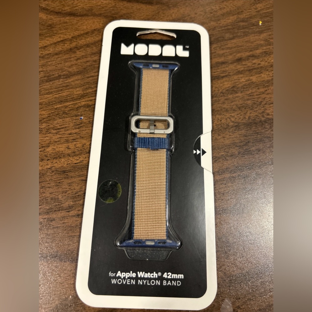 NEW Modal Apple Watch 42mm Woven Nylon Band Strap Navy Blue Tan Accessory
